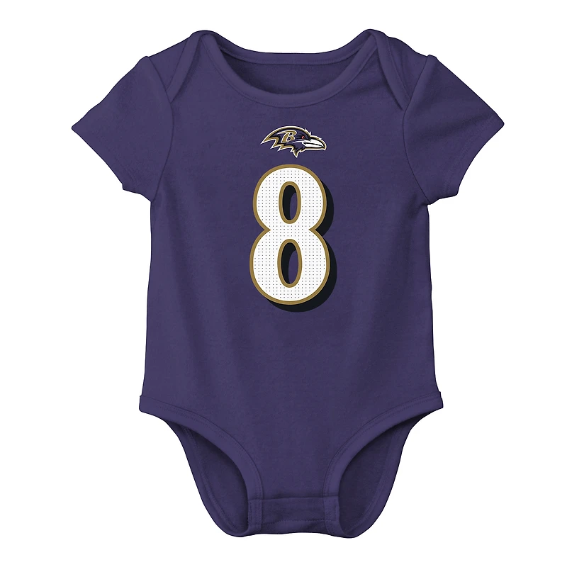 Body bébé Nike Lamar Jackson violet Baltimore Ravens avec nom et numéro