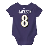 Body bébé Nike Lamar Jackson violet Baltimore Ravens avec nom et numéro