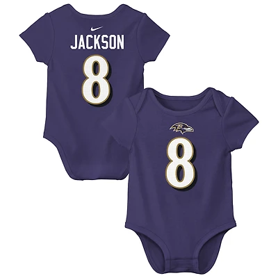 Infant Nike Lamar Jackson Purple Baltimore Ravens Name & Number Bodysuit