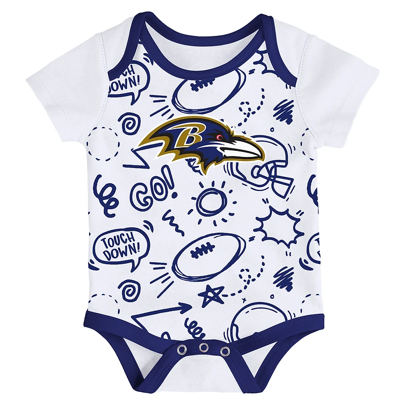 Infant Outerstuff Baltimore Ravens All Day Play Three-Piece Bodysuit Set