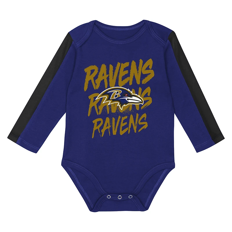 Infant Outerstuff Purple/Black Baltimore Ravens Double Down Bodysuits and Pants 3-Piece Set