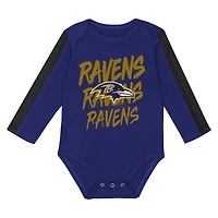 Infant Outerstuff Purple/Black Baltimore Ravens Double Down Bodysuits and Pants 3-Piece Set