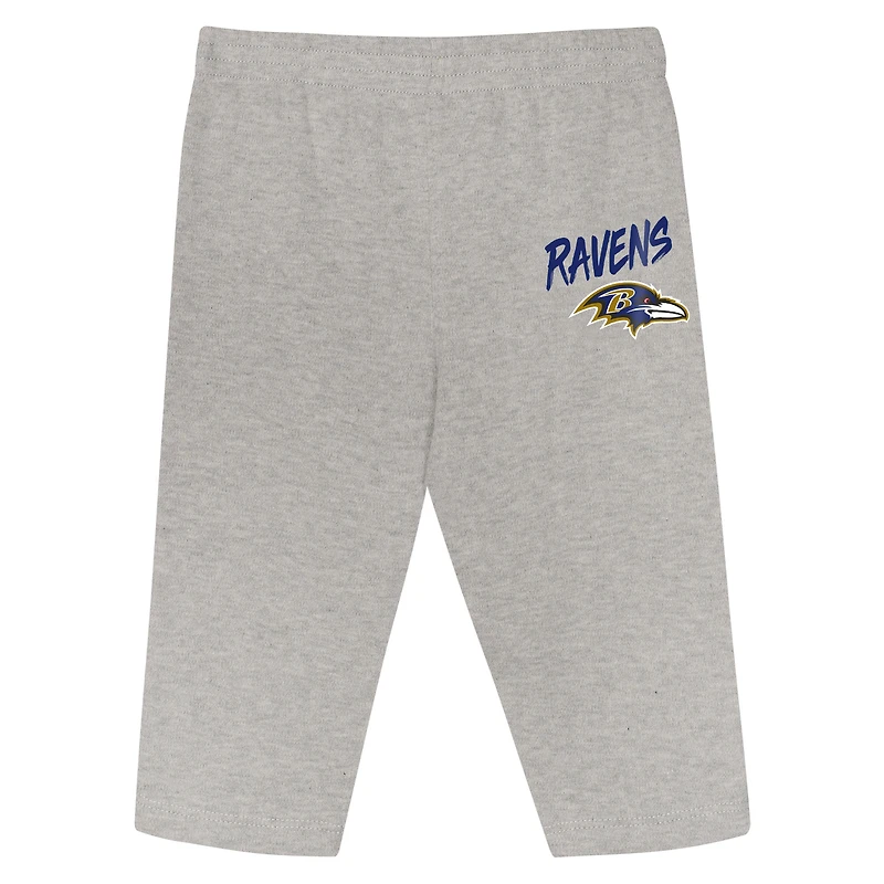 Infant Outerstuff Purple/Black Baltimore Ravens Double Down Bodysuits and Pants 3-Piece Set