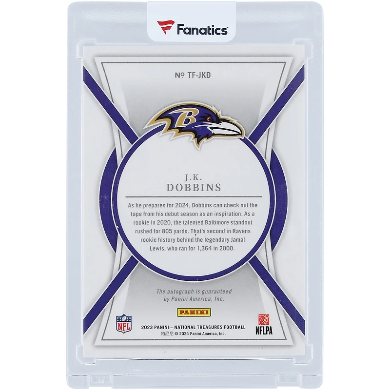 J.K. Dobbins Baltimore Ravens Autographed 2023 Panini National Treasures The Future Holo Silver #TF-JKD #16/25 Card