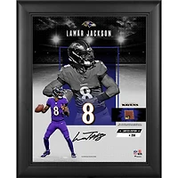 Collage Impact encadré de Lamar Jackson Baltimore Ravens, reproduction de signature, 11" x 14", avec un morceau de ballon de football utilisé en match - Édition limitée à 250 exemplaires