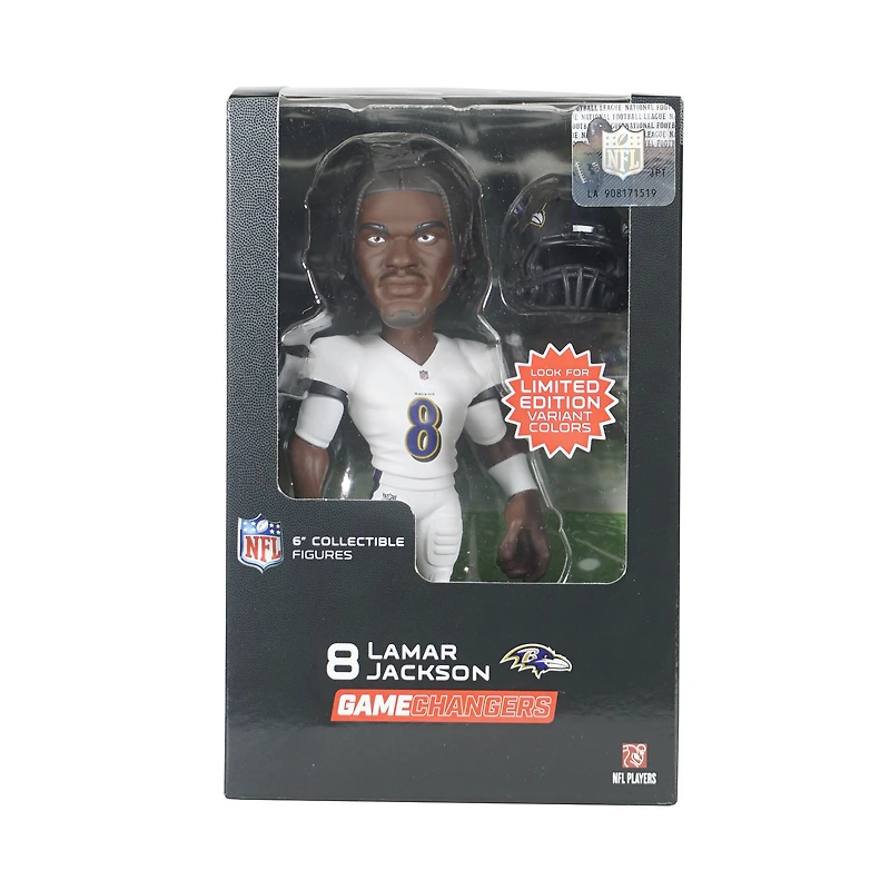 Figurine en vinyle GameChanger de 6 pouces de Lamar Jackson Baltimore Ravens Series 1 - Recherchez des variantes de couleurs unies rares