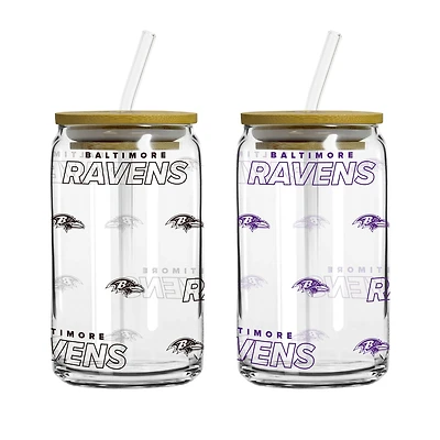 Canette en verre Step and Repeat de 473 ml avec couvercle et paille, lot de 2, Baltimore Ravens