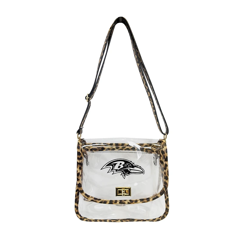 Logo Brands Baltimore Ravens Leopard Print Trim Clear Purse