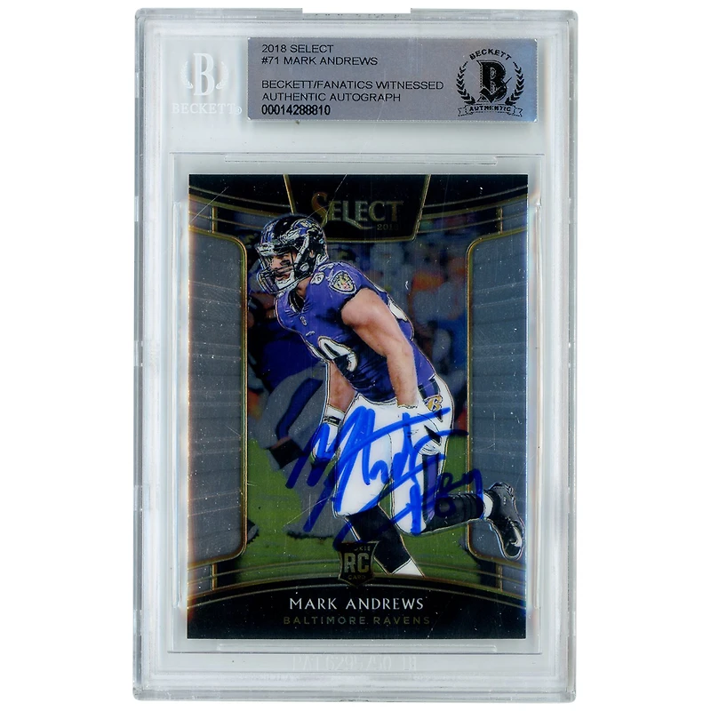 Mark Andrews Baltimore Ravens Autographed 2018 Panini Select #71 Beckett Fanatics Witnessed Authenticated Rookie Card