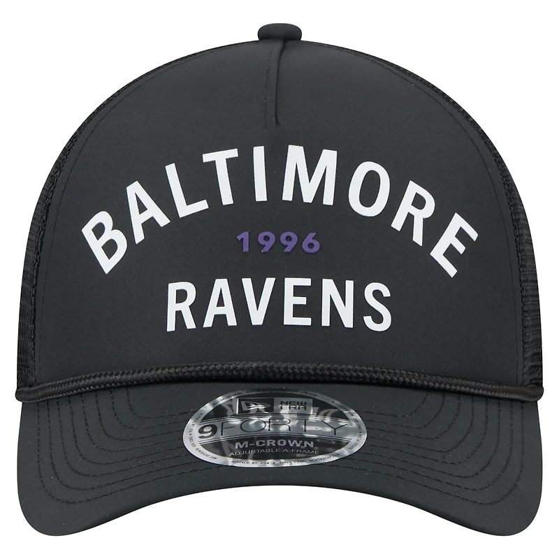 Casquette ajustable New Era noire Baltimore Ravens Active Minimalist M-Crown A-Frame 9FORTY pour homme