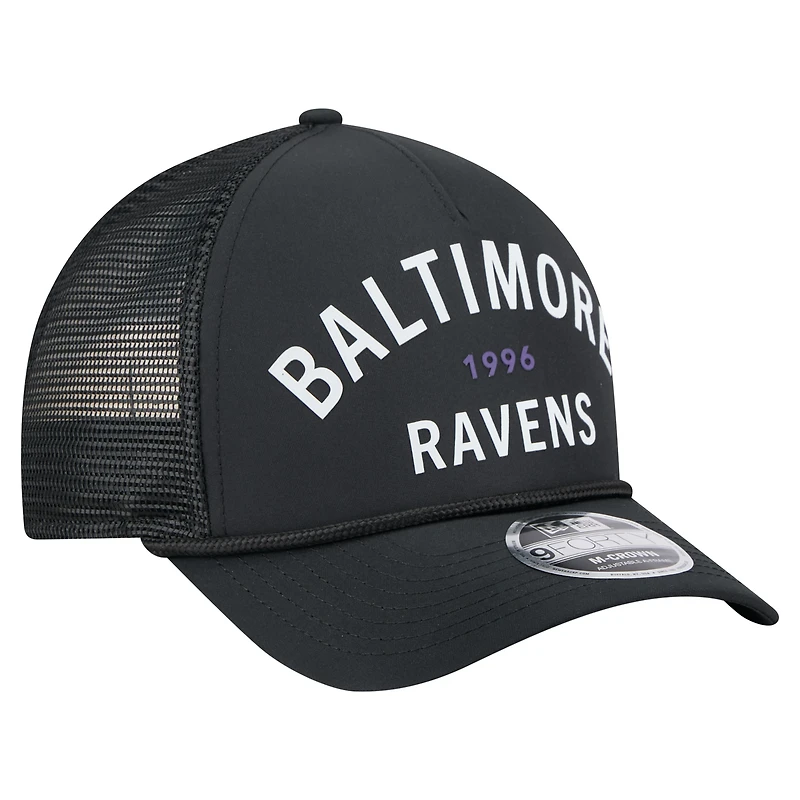 Casquette ajustable New Era noire Baltimore Ravens Active Minimalist M-Crown A-Frame 9FORTY pour homme