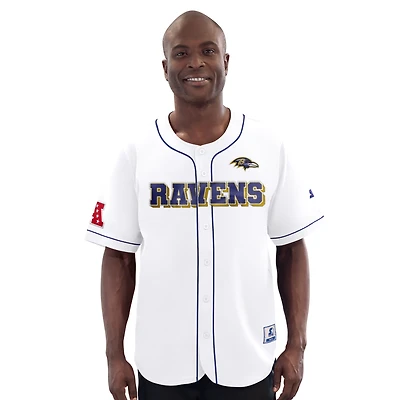 Men's Starter  White Baltimore Ravens Relay Full-Button Baseball Jersey