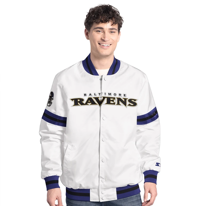 Men's Starter  White Baltimore Ravens Scout Full-Snap Varsity Jacket