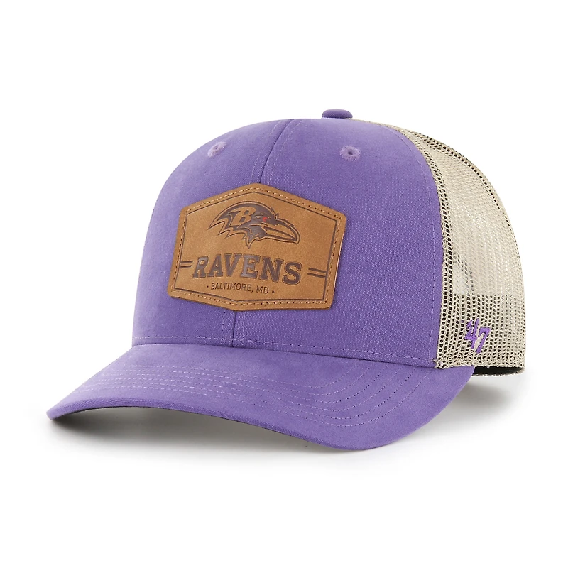 Casquette réglable en cuir brut '47 violet/naturel Baltimore Ravens Trucker pour homme