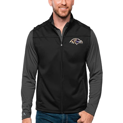 Men's Antigua Black Baltimore Ravens Links Full-Zip Golf Vest