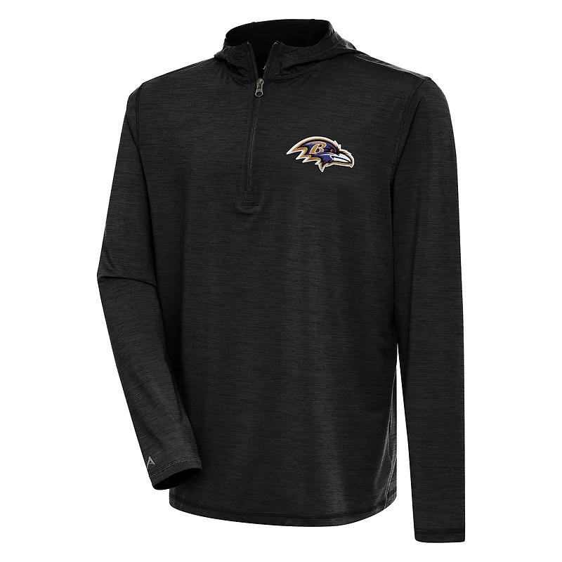 Men's Antigua  Heather Black Baltimore Ravens Tidy Quarter-Zip Pullover Hoodie