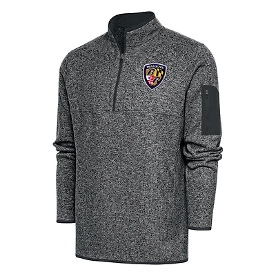 Men's Antigua Heather Charcoal Baltimore Ravens Throwback Fortune Quarter-Zip Pullover Jacket