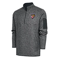 Men's Antigua Heather Charcoal Baltimore Ravens Throwback Fortune Quarter-Zip Pullover Jacket
