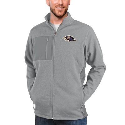 Men's Antigua Heathered Gray Baltimore Ravens Course Full-Zip Jacket