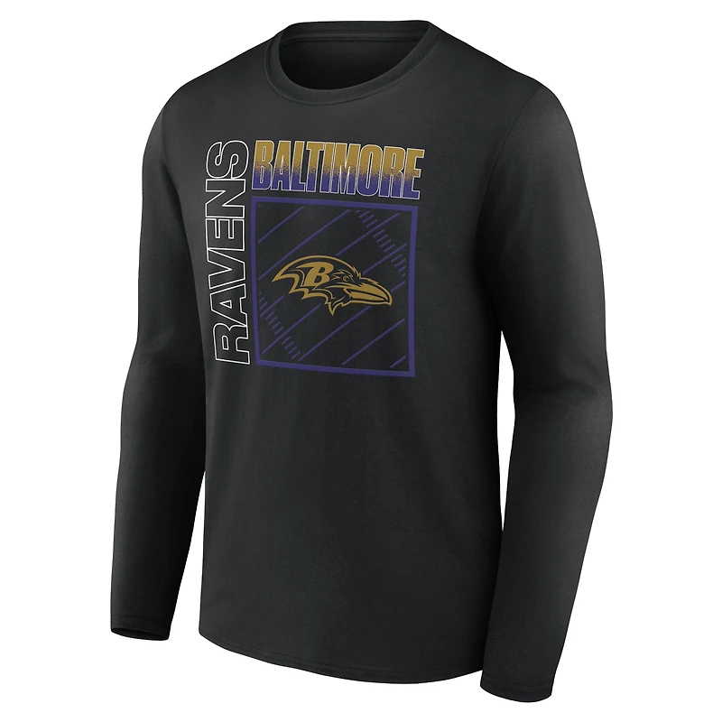 T-shirt à manches longues noir pour homme Baltimore Ravens, domicile, personnalisé avec nom et numéro