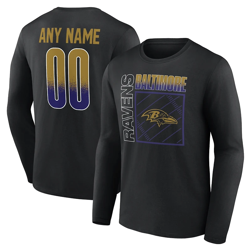 T-shirt à manches longues noir pour homme Baltimore Ravens, domicile, personnalisé avec nom et numéro