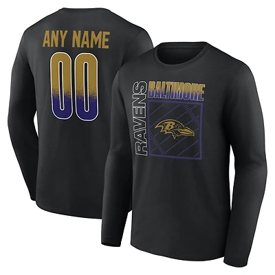 T-shirt à manches longues noir pour homme Baltimore Ravens, domicile, personnalisé avec nom et numéro