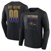 T-shirt à manches longues noir pour homme Baltimore Ravens, domicile, personnalisé avec nom et numéro