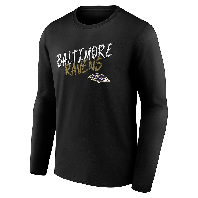 T-shirt à manches longues noir Baltimore Ravens Hustle pour homme