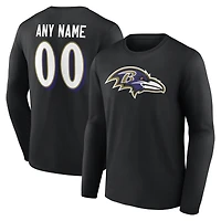 T-shirt à manches longues noir authentique pour homme des Ravens de Baltimore, personnalisé avec nom et numéro