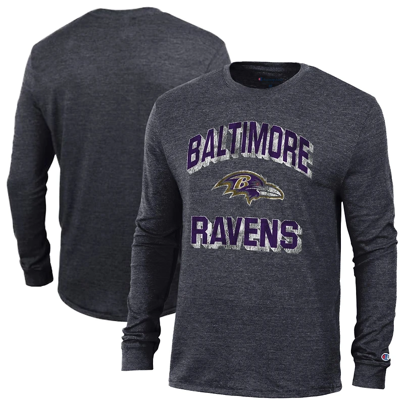 T-shirt à manches longues Champion noir Baltimore Ravens Ultimate Tri-Blend pour homme