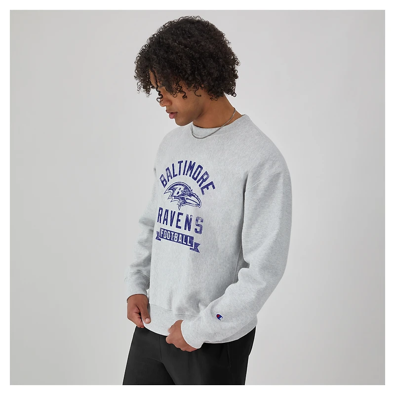 Men's Champion Heather Gray Baltimore Ravens Reverse Weave Fleece Pullover Sweatshirt