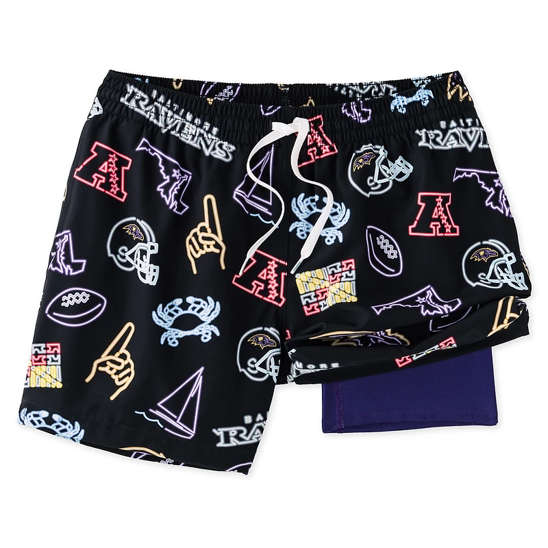 Maillot de bain classique doublé noir Chubbies Baltimore Ravens The Neon 5,5" pour homme