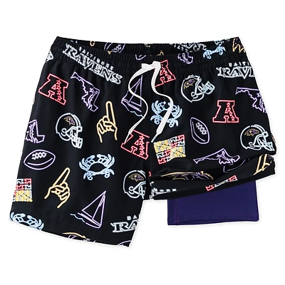 Maillot de bain classique doublé noir Chubbies Baltimore Ravens The Neon 5,5" pour homme