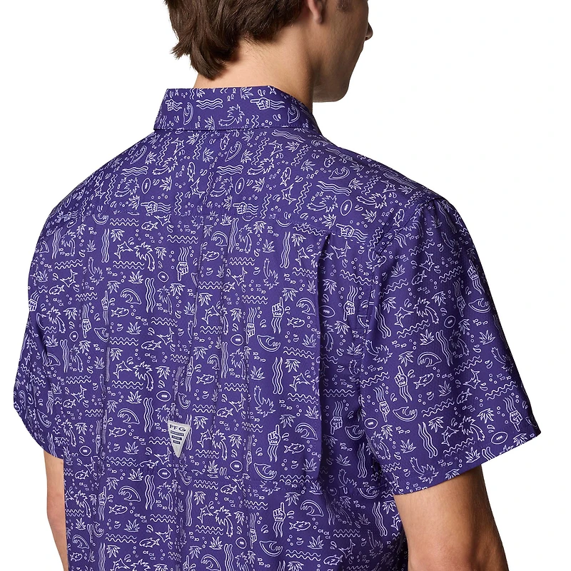 Chemise boutonnée Columbia PFG pour homme Baltimore Ravens Super Slack Tide Omni-Wick Purple