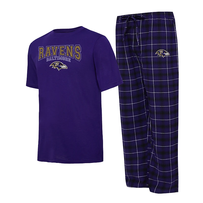 Ensemble de nuit pour hommes Concepts Sport violet/noir Baltimore Ravens Arctic T-shirt et pantalon pyjama