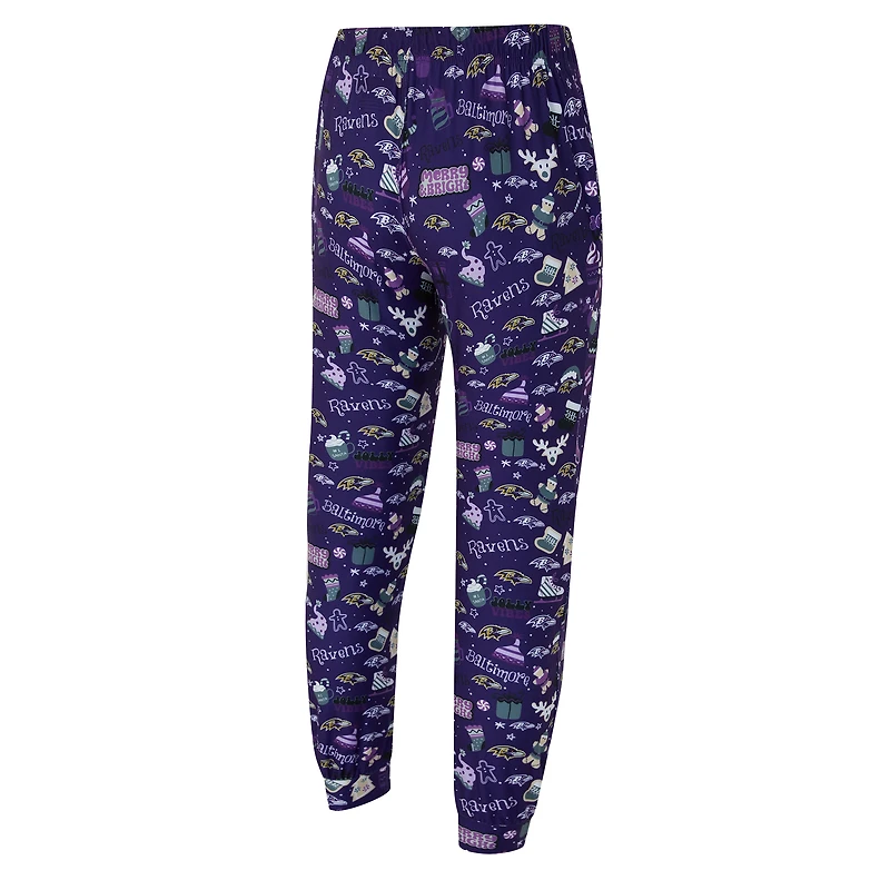 Ensemble haut à manches longues et pantalon marron Baltimore Ravens de sport violet pour homme