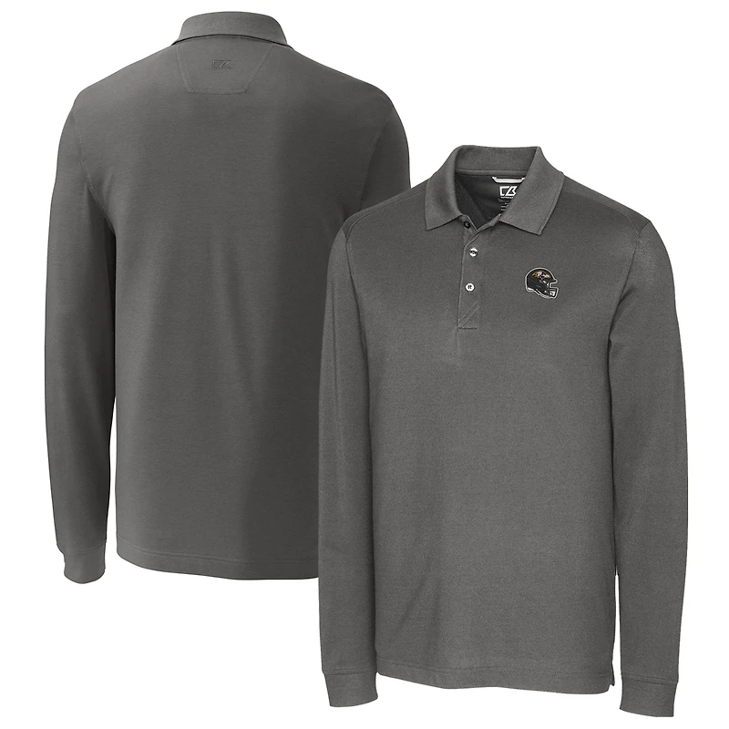 Polo piqué tri-blend gris à manches longues pour homme, Cutter & Buck, Baltimore Ravens