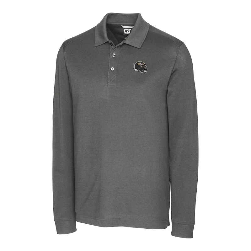 Polo piqué tri-blend gris à manches longues pour homme, Cutter & Buck, Baltimore Ravens