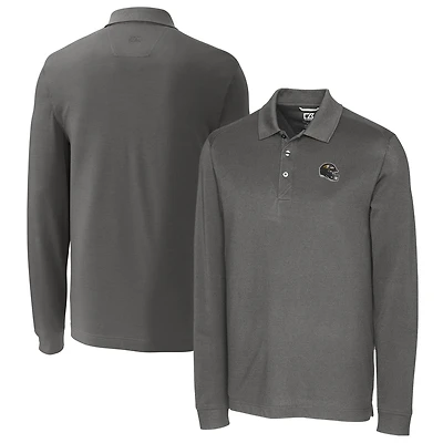 Men's Cutter & Buck  Gray Baltimore Ravens Helmet Advantage Tri-Blend Pique Long Sleeve Polo
