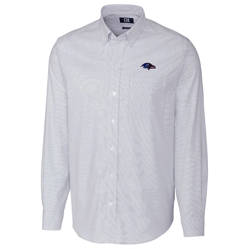 Chemise boutonnée à manches longues et rayures Oxford extensible bleu clair pour homme, modèle Cutter & Buck des Baltimore Ravens, grande taille