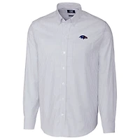 Chemise boutonnée à manches longues et rayures Oxford extensible bleu clair pour homme, modèle Cutter & Buck des Baltimore Ravens, grande taille