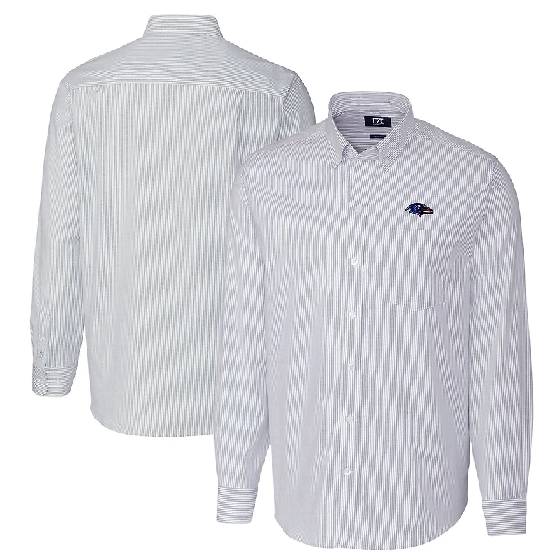 Chemise boutonnée à manches longues et rayures Oxford extensible bleu clair pour homme, modèle Cutter & Buck des Baltimore Ravens, grande taille