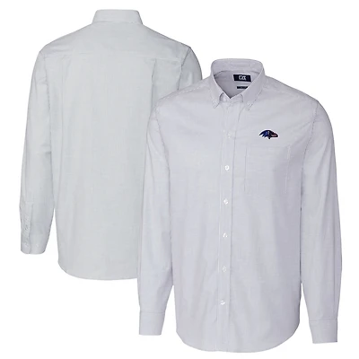 Chemise boutonnée à manches longues et rayures Oxford extensible bleu clair pour homme, modèle Cutter & Buck des Baltimore Ravens, grande taille