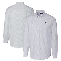 Chemise boutonnée à manches longues et rayures Oxford extensible bleu clair pour homme, modèle Cutter & Buck des Baltimore Ravens, grande taille
