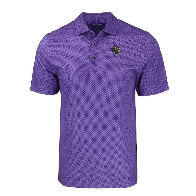 Polo extensible recyclé à imprimé géométrique ton sur pour homme, Cutter & Buck, violet, avec casque des Baltimore Ravens, grandes tailles, Pike Eco