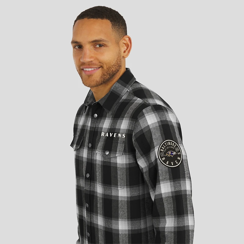 Men's Darius Rucker Collection by Fanatics Black Baltimore Ravens Flannel Plaid Full-Snap Shirt