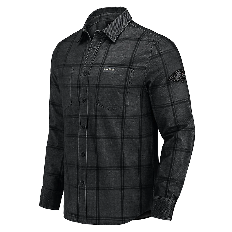 Chemise boutonnée en velours côtelé micro écossais noir Baltimore Ravens pour homme de la collection Darius Rucker par Fanatics