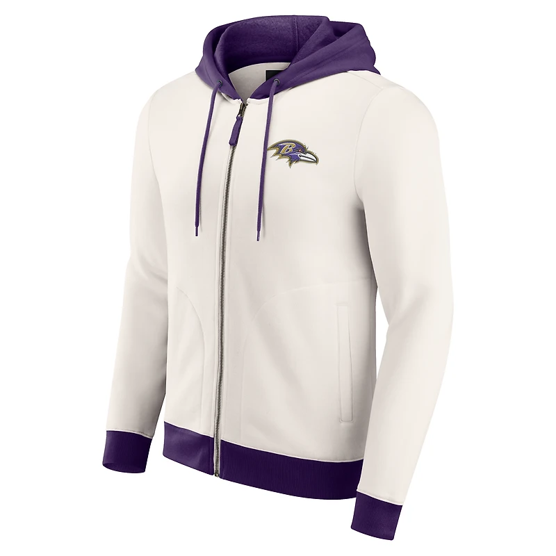 Men's Darius Rucker Collection by Fanatics Cream Baltimore Ravens Distressed Graphics Full-Zip Hoodie