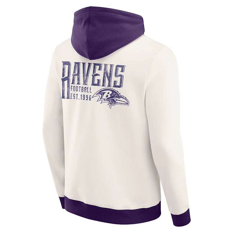 Men's Darius Rucker Collection by Fanatics Cream Baltimore Ravens Distressed Graphics Full-Zip Hoodie