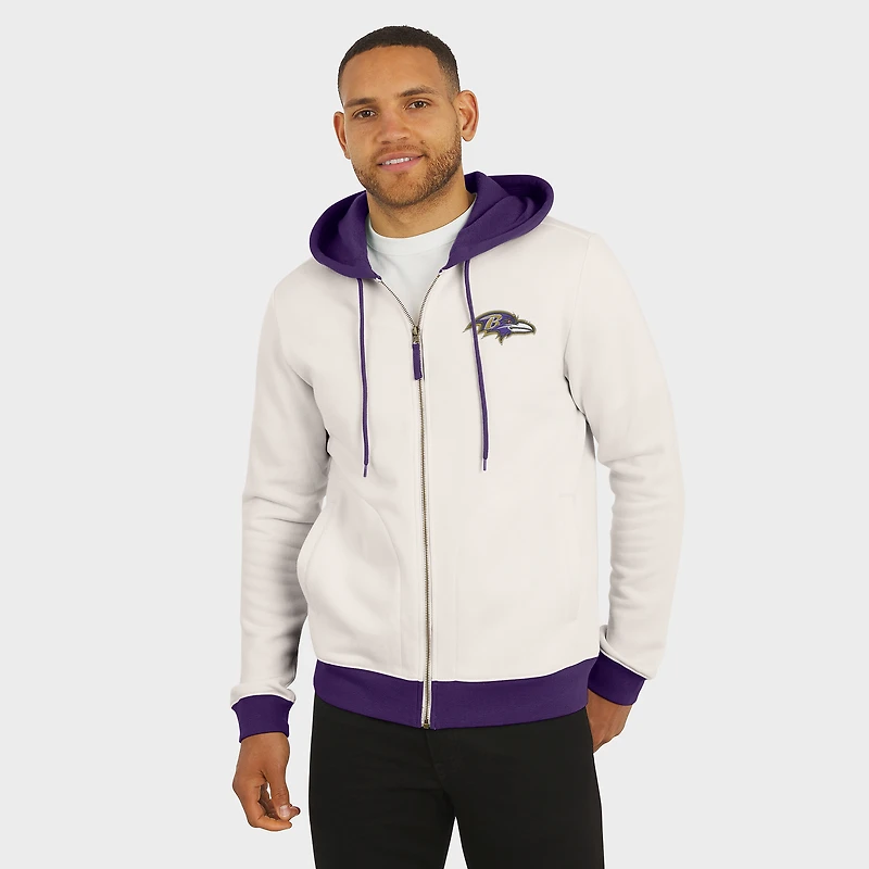 Men's Darius Rucker Collection by Fanatics Cream Baltimore Ravens Distressed Graphics Full-Zip Hoodie